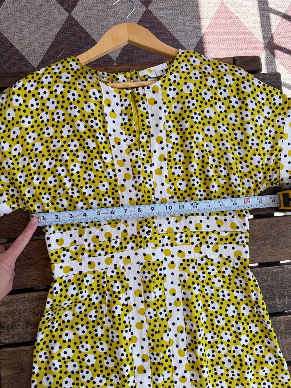 BODEN Esmeralda Yellow Polka Dot Viscose Dress Slit Neck Retro UK 10R / US 6R - Picture 7 of 11